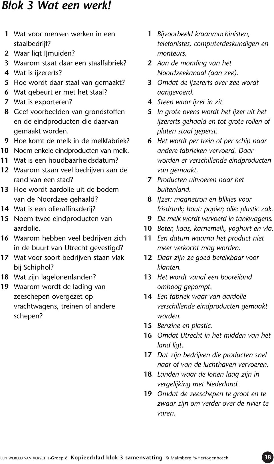 10 Noem enkele eindproducten van melk. 11 Wat is een houdbaarheidsdatum? 12 Waarom staan veel bedrijven aan de rand van een stad? 13 Hoe wordt aardolie uit de bodem van de Noordzee gehaald?