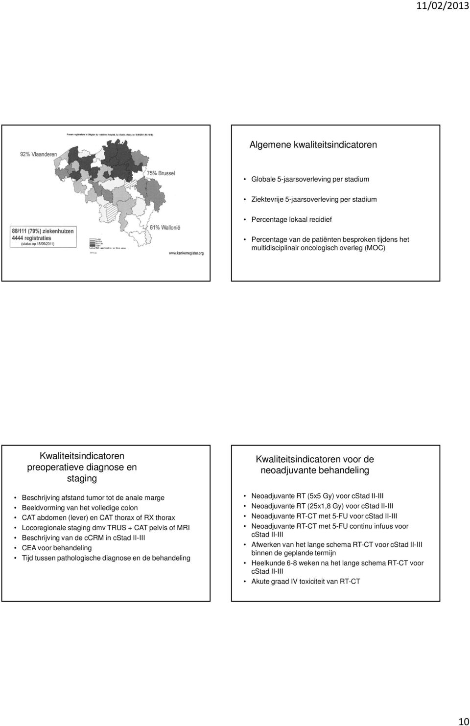 (lever) en CAT thorax of RX thorax Locoregionale staging dmv TRUS + CAT pelvis of MRI Beschrijving van de ccrm in cstad II-III CEA voor behandeling Tijd tussen pathologische diagnose en de