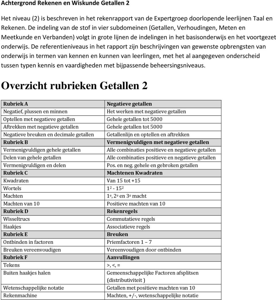 De referentieniveaus in het rapprt zijn beschrijvingen van gewenste pbrengsten van nderwijs in termen van kennen en kunnen van leerlingen, met het al aangegeven nderscheid tussen typen kennis en