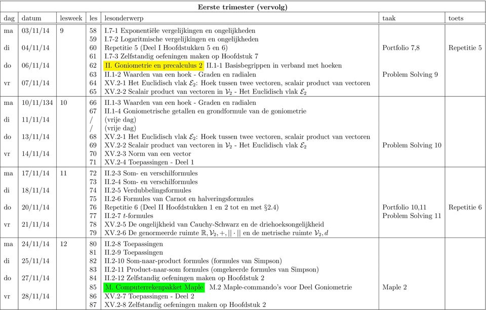 7-3 Zelfstandig oefeningen maken op Hoofdstuk 7 do 06/11/14 62 II. Goniometrie en precalculus 2 II.1-1 Basisbegrippen in verband met hoeken 63 II.