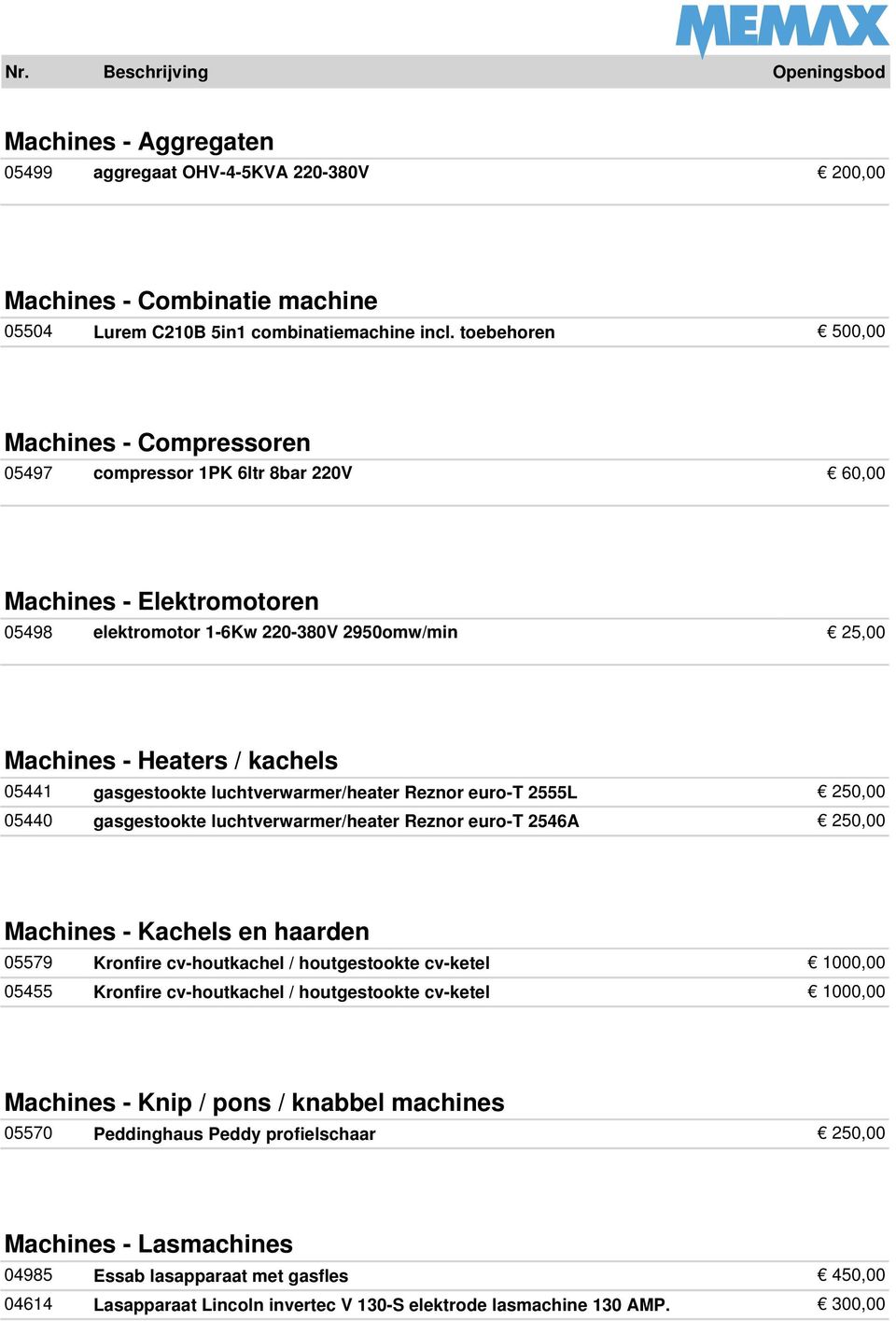 gasgestookte luchtverwarmer/heater Reznor euro-t 2555L 250,00 05440 gasgestookte luchtverwarmer/heater Reznor euro-t 2546A 250,00 Machines - Kachels en haarden 05579 Kronfire cv-houtkachel /