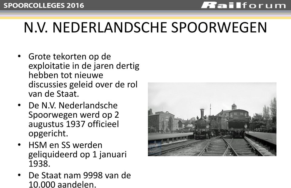 Nederlandsche Spoorwegen werd op 2 augustus 1937 officieel opgericht.