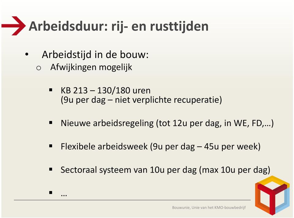 (tot 12u per dag, in WE, FD, ) Flexibele arbeidsweek (9u per dag 45u per week)