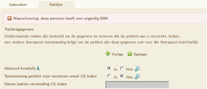 Toestemming patiënt Het is aan u om de patiënt op de hoogte te stellen van de deelname van uw praktijk aan de CQ index en toestemming te vragen voor het gebruik van het e-mailadres van de patiënt
