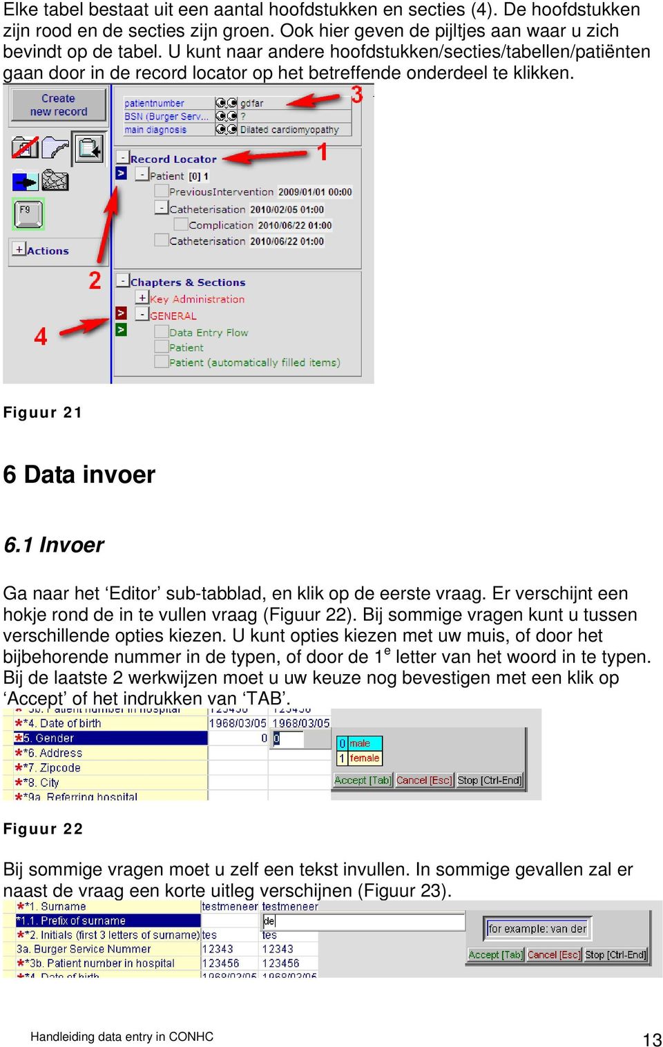 1 Invoer Ga naar het Editor sub-tabblad, en klik op de eerste vraag. Er verschijnt een hokje rond de in te vullen vraag (Figuur 22). Bij sommige vragen kunt u tussen verschillende opties kiezen.