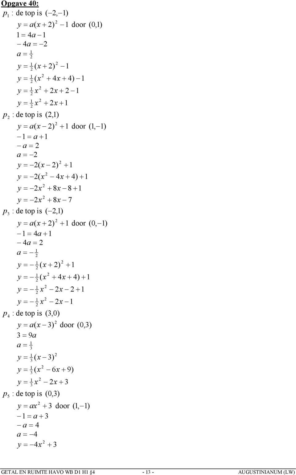 4a 4a a y ( x ) y y y ( x 4x 4) x x x x p : de top is (,0) 4 y a( x ) door (0,) 9a a y y y ) ( x ( x 6x x