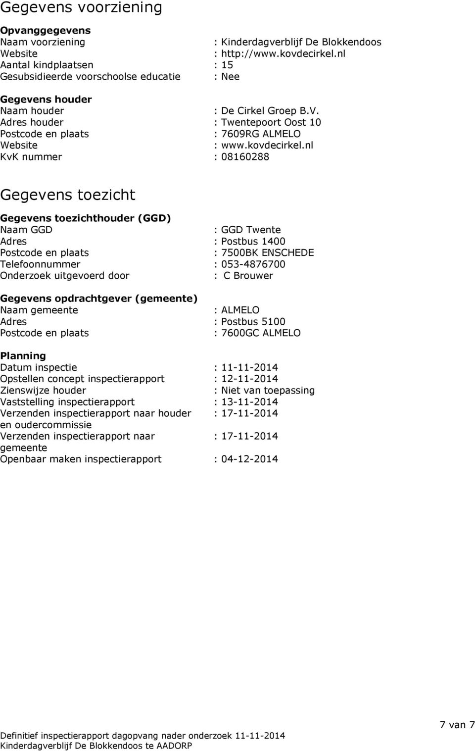 Adres houder : Twentepoort Oost 10 Postcode en plaats : 7609RG ALMELO Website : www.kovdecirkel.