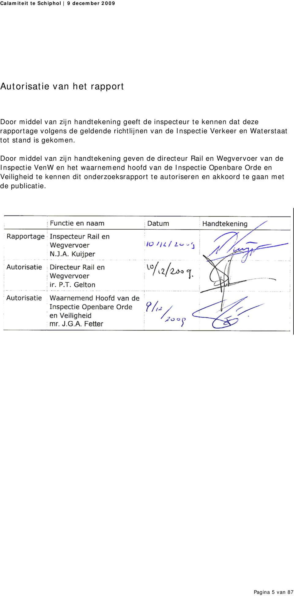 Door middel van zijn handtekening geven de directeur Rail en Wegvervoer van de Inspectie VenW en het waarnemend