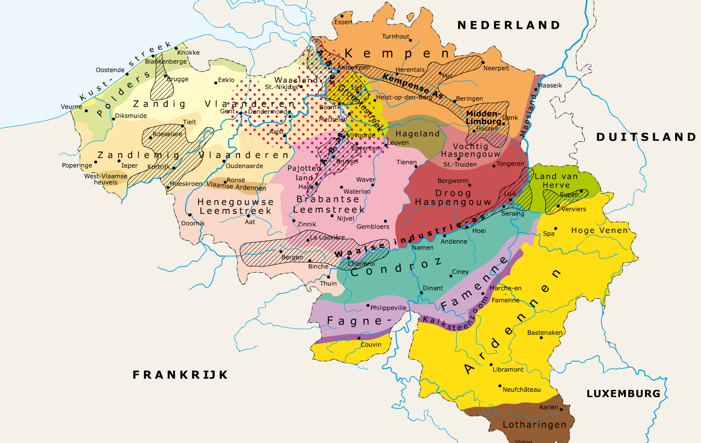 1.7 Typische kenmerken van mijn leefomgeving aan de hand van vier kaarten Figuur 4: Kaart van de geografische streken van België