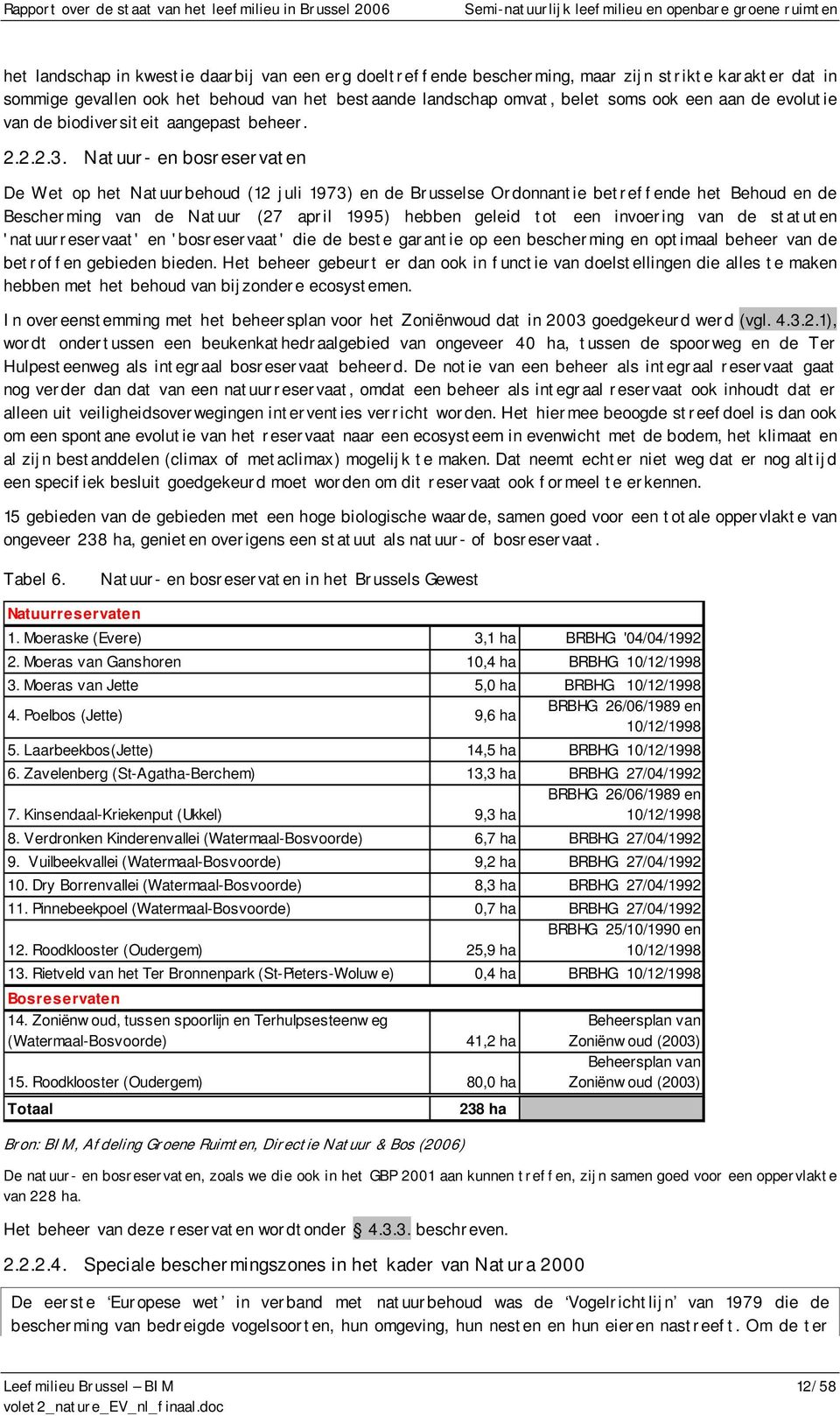 Natuur- en bosreservaten De Wet op het Natuurbehoud (12 juli 1973) en de Brusselse Ordonnantie betreffende het Behoud en de Bescherming van de Natuur (27 april 1995) hebben geleid tot een invoering