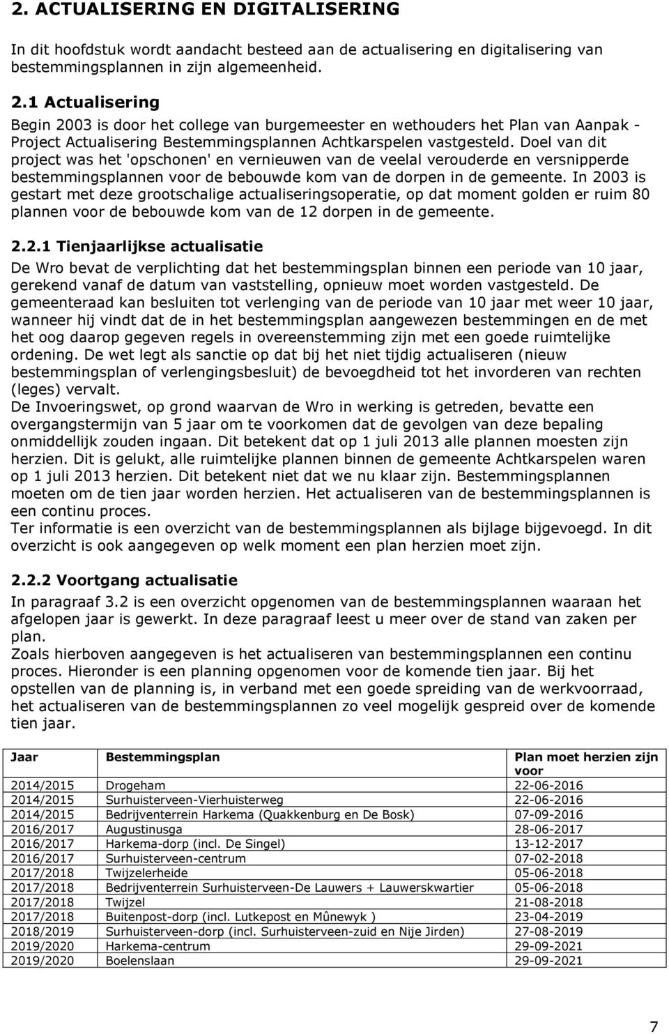 Doel van dit project was het 'opschonen' en vernieuwen van de veelal verouderde en versnipperde bestemmingsplannen voor de bebouwde kom van de dorpen in de gemeente.