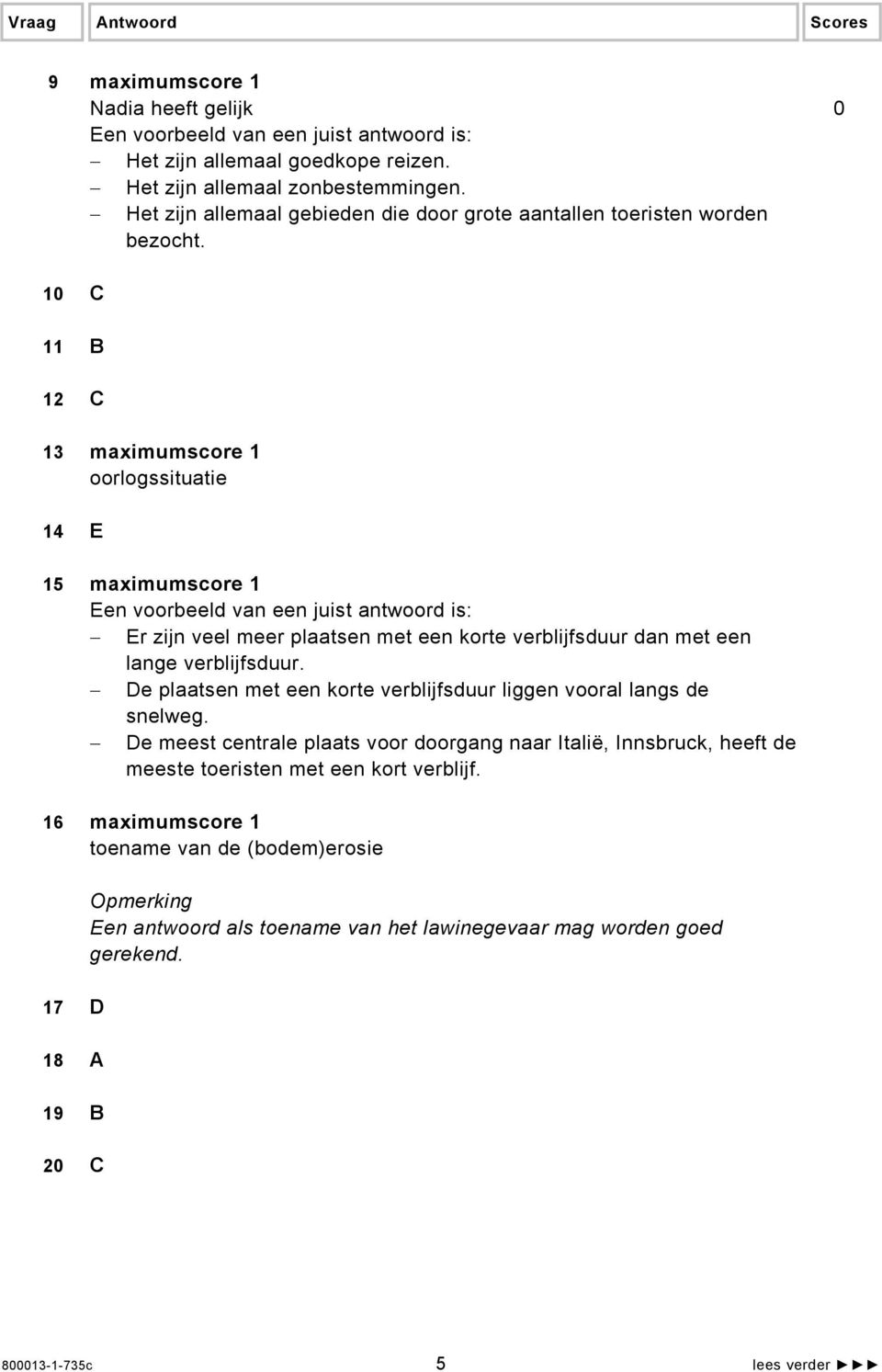 10 C 11 B 12 C 13 maximumscore 1 oorlogssituatie 14 E 15 maximumscore 1 Er zijn veel meer plaatsen met een korte verblijfsduur dan met een lange verblijfsduur.