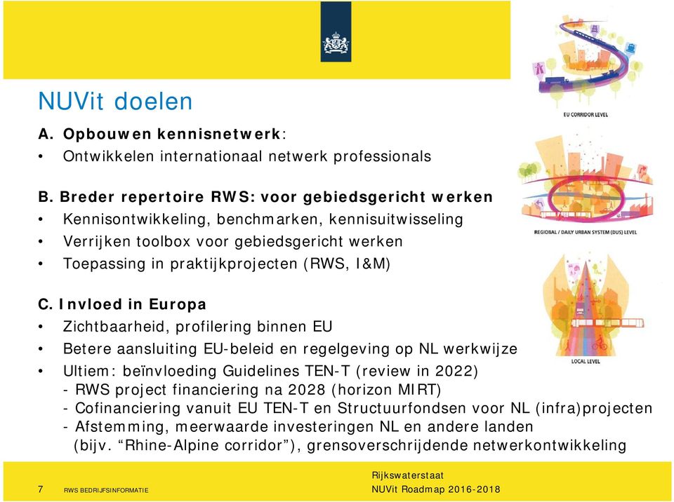 C. Invloed in Europa Zichtbaarheid, profilering binnen EU Betere aansluiting EU-beleid en regelgeving op NL werkwijze Ultiem: beïnvloeding Guidelines TEN-T (review in 2022) - RWS project