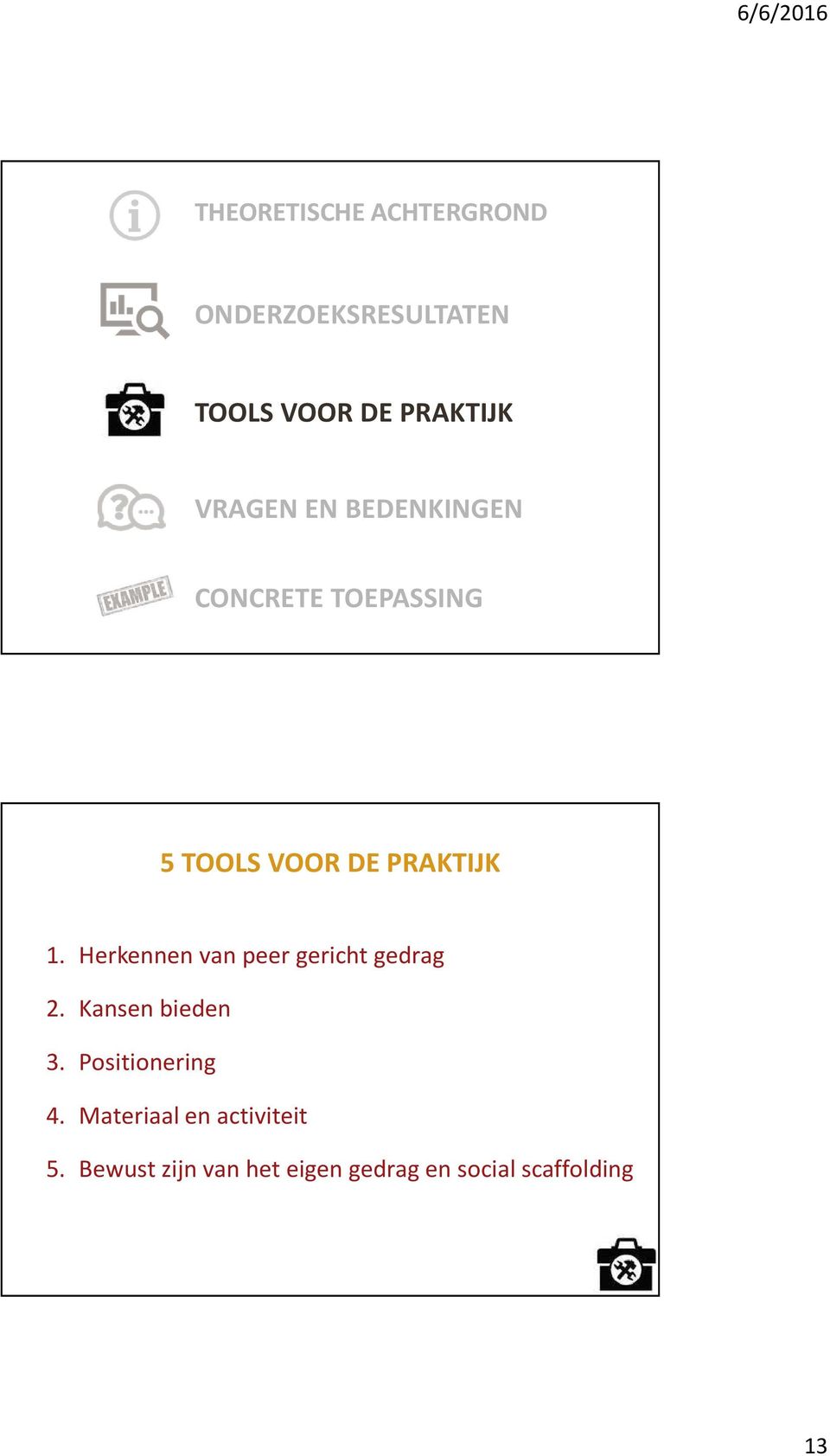 Herkennen van peer gericht gedrag 2. Kansen bieden 3. Positionering 4.