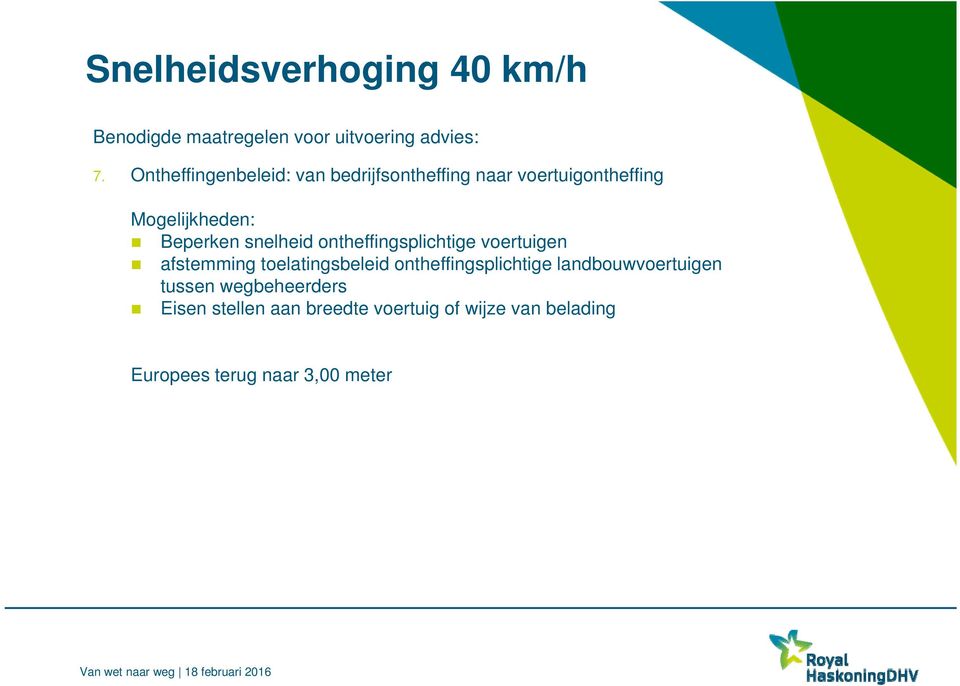 snelheid ontheffingsplichtige voertuigen afstemming toelatingsbeleid ontheffingsplichtige