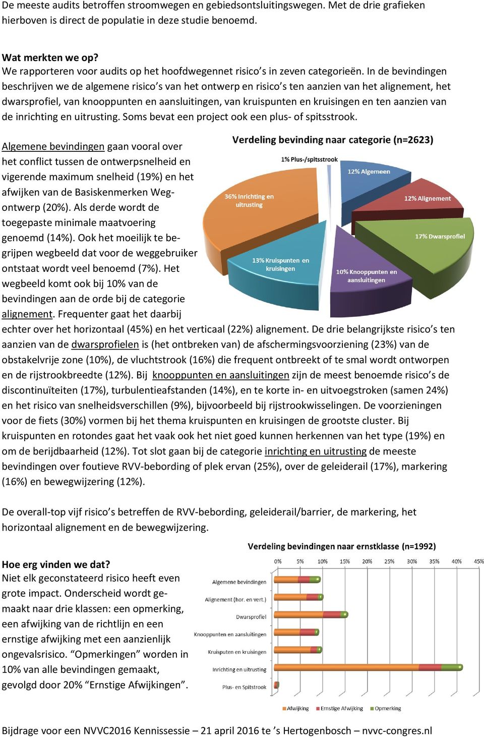 In de bevindingen beschrijven we de algemene risico s van het ontwerp en risico s ten aanzien van het alignement, het dwarsprofiel, van knooppunten en aansluitingen, van kruispunten en kruisingen en