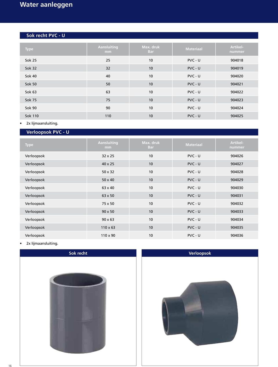 Verloopsok PVC - U Artikelnuer Verloopsok 32 x 25 10 PVC - U 904026 Verloopsok 40 x 25 10 PVC - U 904027 Verloopsok 50 x 32 10 PVC - U 904028 Verloopsok 50 x 40 10 PVC - U 904029 Verloopsok