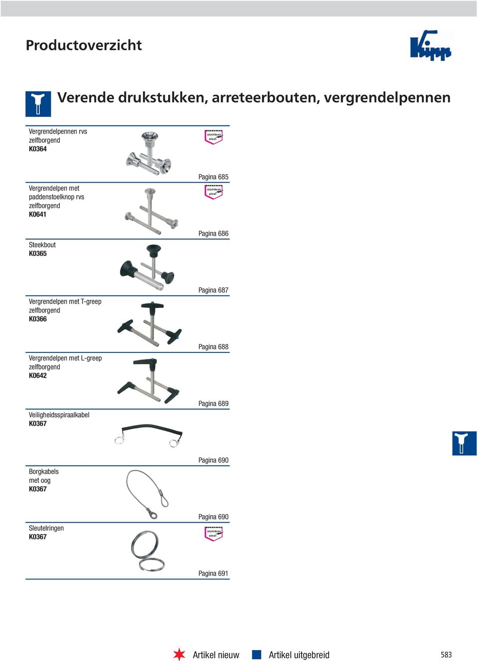 zelfborgend K0366 Pagina 687 Vergrendelpen met L-greep zelfborgend K0642 Pagina 688 Veiligheidsspiraalkabel K0367 Pagina 689