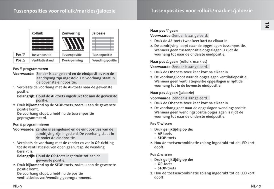 Druk bijkomend op de STOP-toets, zodra u aan de gewenste positie komt. De voorhang stopt, u hebt nu de tussenpositie geprogrammeerd.