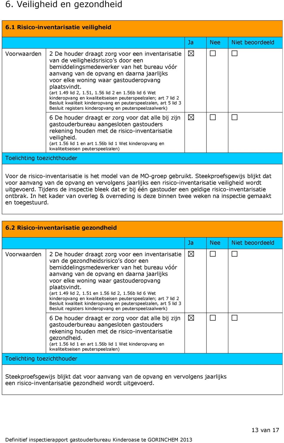 bemiddelingsmedewerker van het bureau vóór aanvang van de opvang en daarna jaarlijks voor elke woning waar gastouderopvang plaatsvindt. (art 1.49 lid 2, 1.51, 1.56 lid 2 en 1.