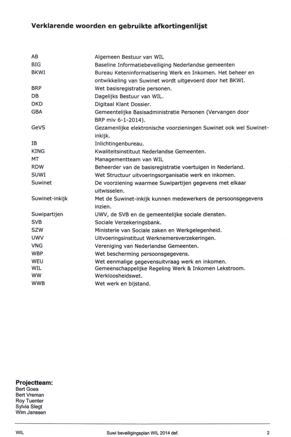 Dagelijks Bestuur van. Digitaal Klant Dossier. Gemeentelijke Basisadministratie Personen (Vervangen door BRP miv 6-1-2014). Gezamenlijke elektronische voorzieningen Suwinet ook wel Suwinetinkijk.