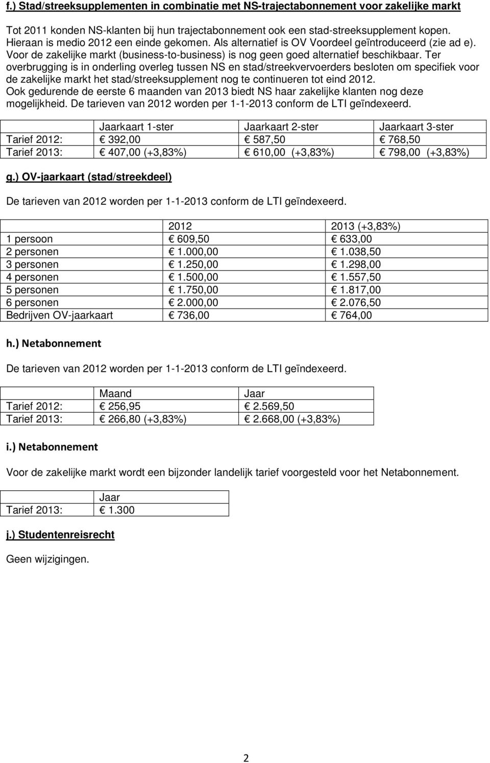 Ter overbrugging is in onderling overleg tussen NS en stad/streekvervoerders besloten om specifiek voor de zakelijke markt het stad/streeksupplement nog te continueren tot eind 2012.