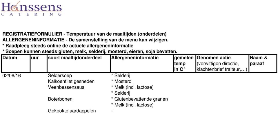 * Raadpleeg steeds online de actuele allergeneninformatie * Soepen kunnen steeds gluten, melk, selderij, mosterd, eieren,