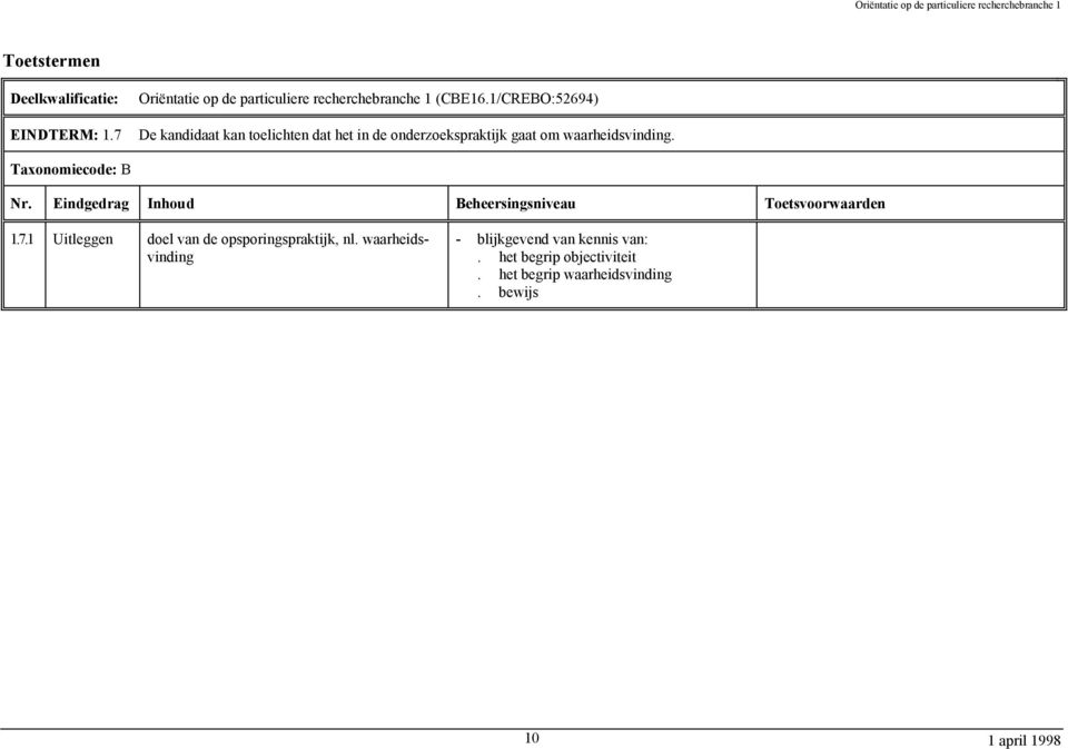 waarheidsvinding. Taxonomiecode: B 1.7.