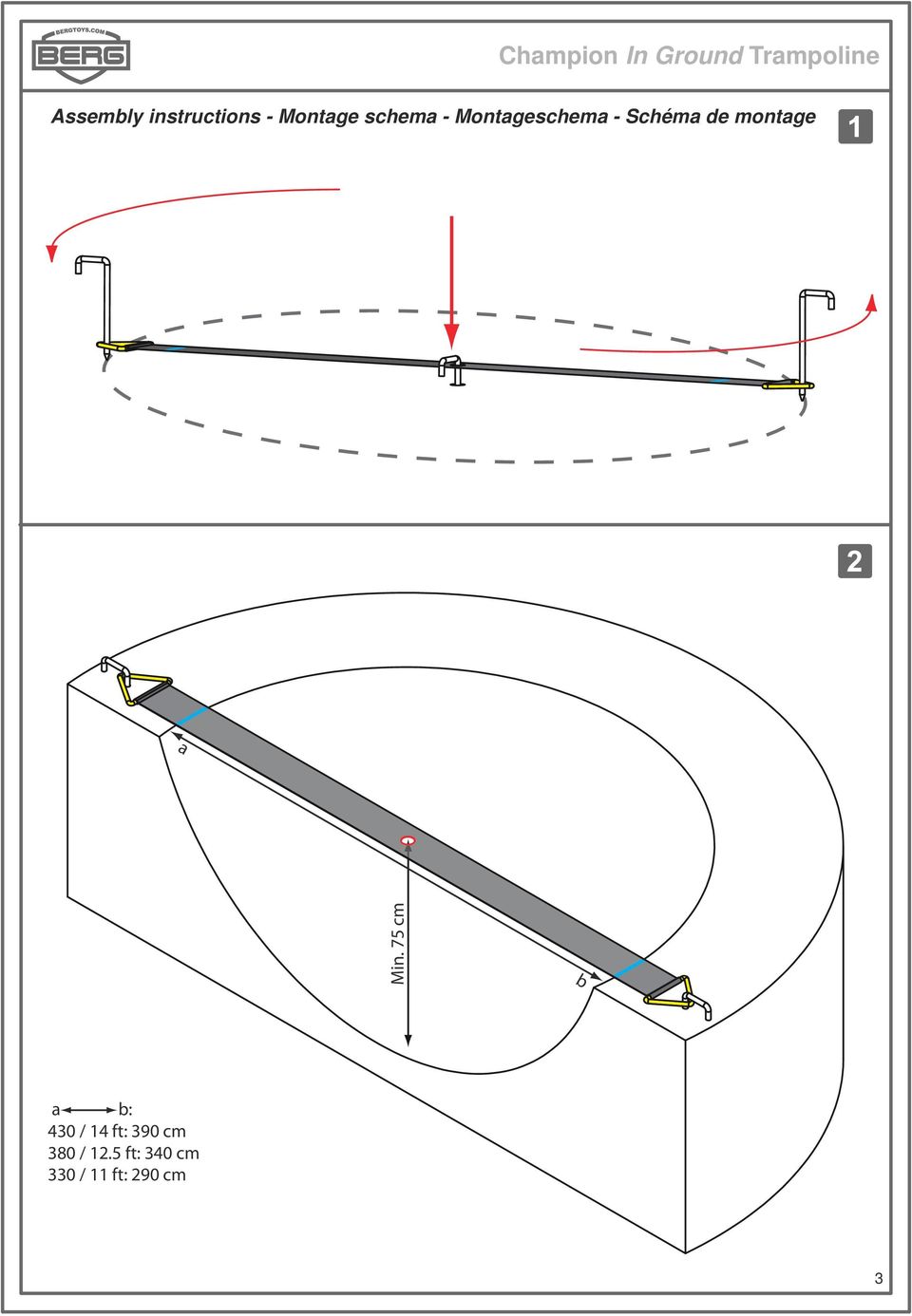 Min. 75 cm a b: 430 / 14 ft: 390 cm 380