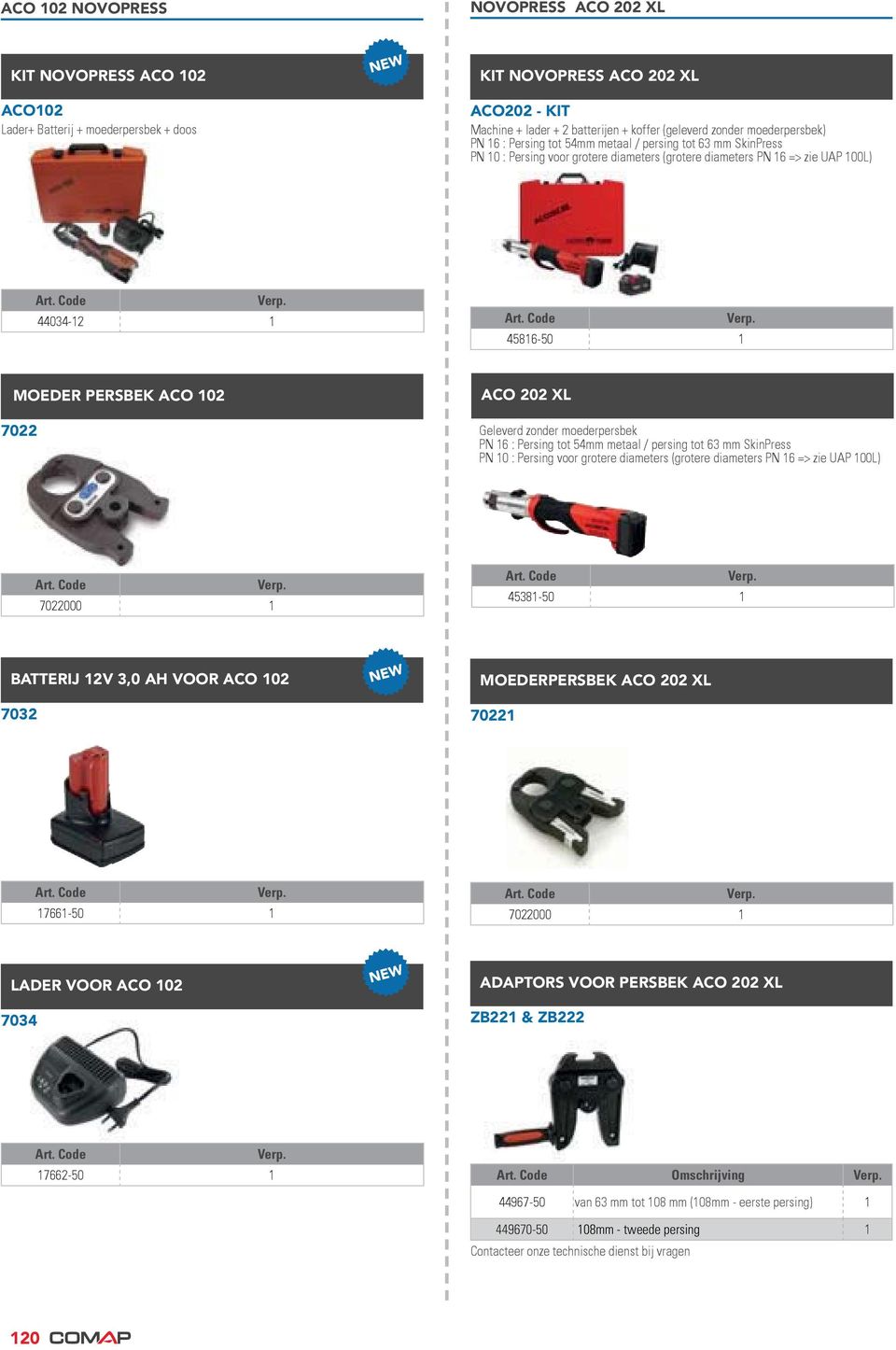 Persing tot 54mm metaal / persing tot 3 mm SkinPress P 10 : Persing voor grotere diameters (grotere diameters P 1 zie UAP 100L) 022000 1 45381-50 1 BATTERIJ 12V 3,0 AH VOOR 7032 MOEDERPERSBEK 70221 1