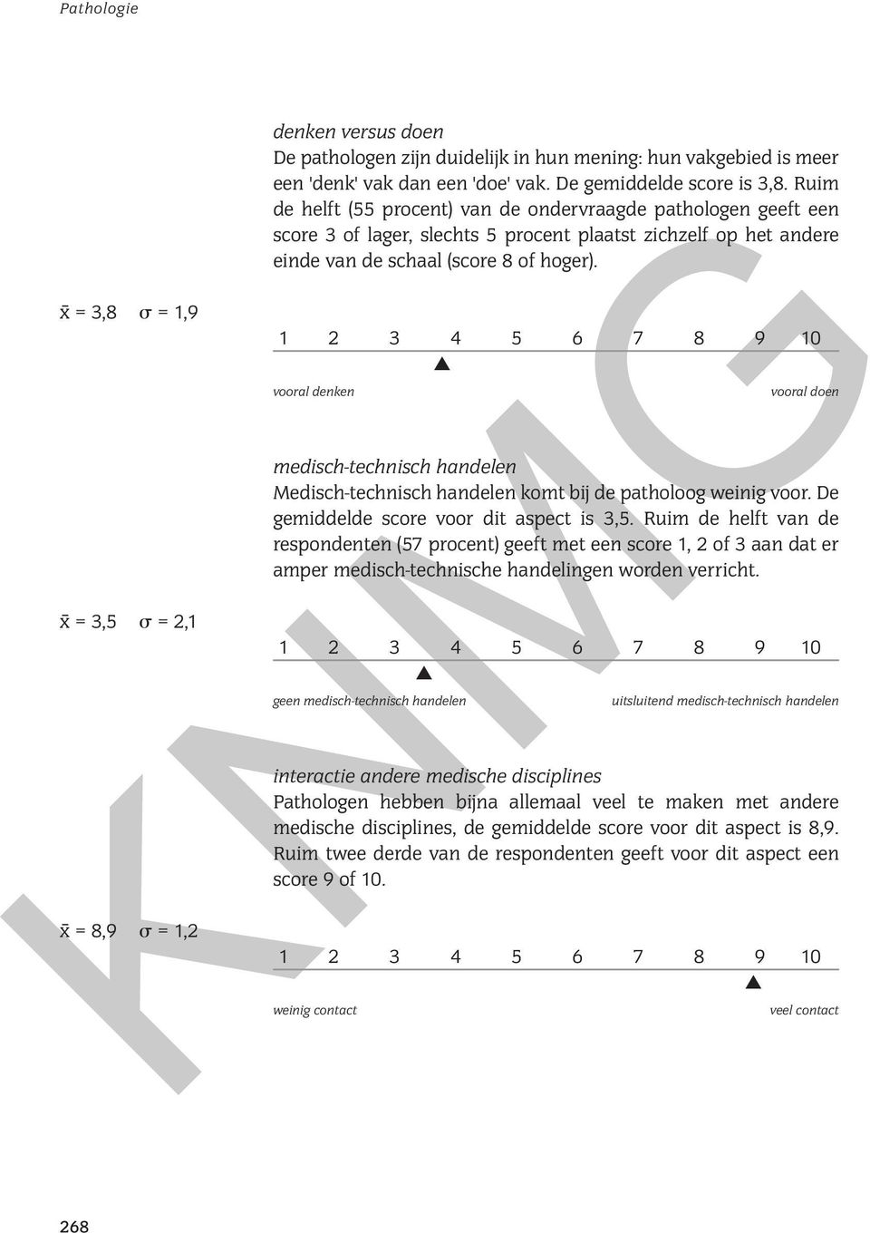 vooral denken vooral doen medisch-technisch handelen Medisch-technisch handelen komt bij de patholoog weinig voor. De gemiddelde score voor dit aspect is 3,5.