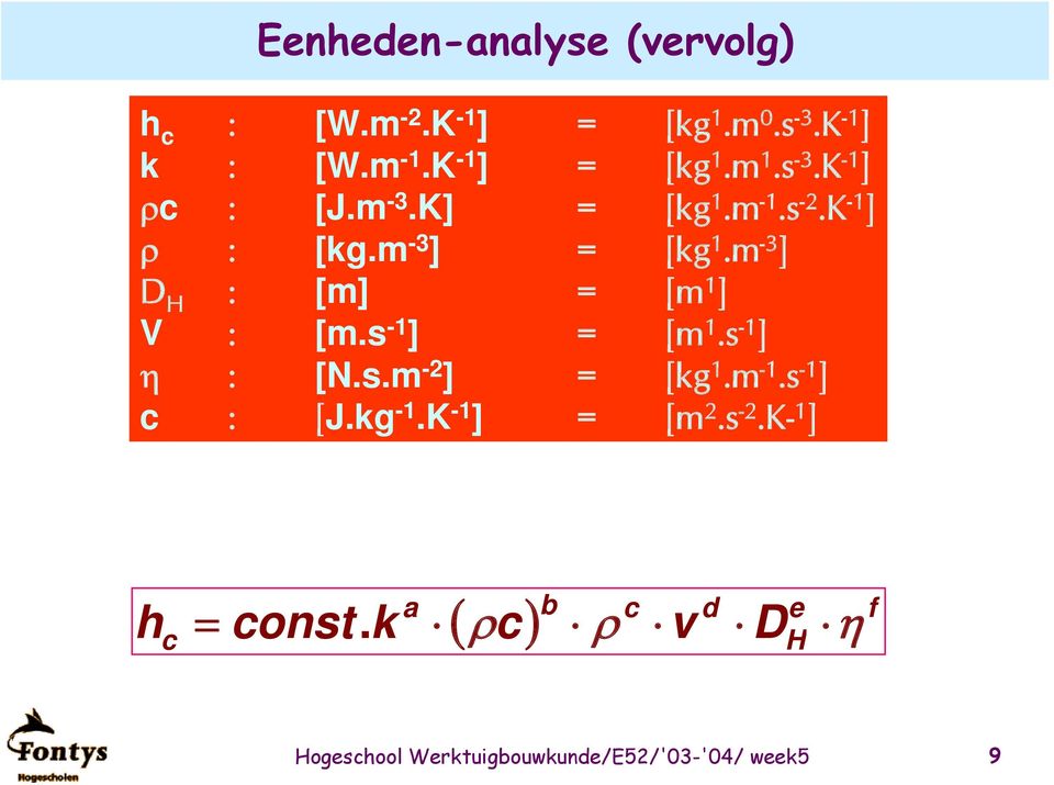 m -3 ] D : [m] [m 1 ] V : [m.s -1 ] [m 1.s -1 ] η : [N.s.m -2 ] [g 1.m -1.s -1 ] c : [J.