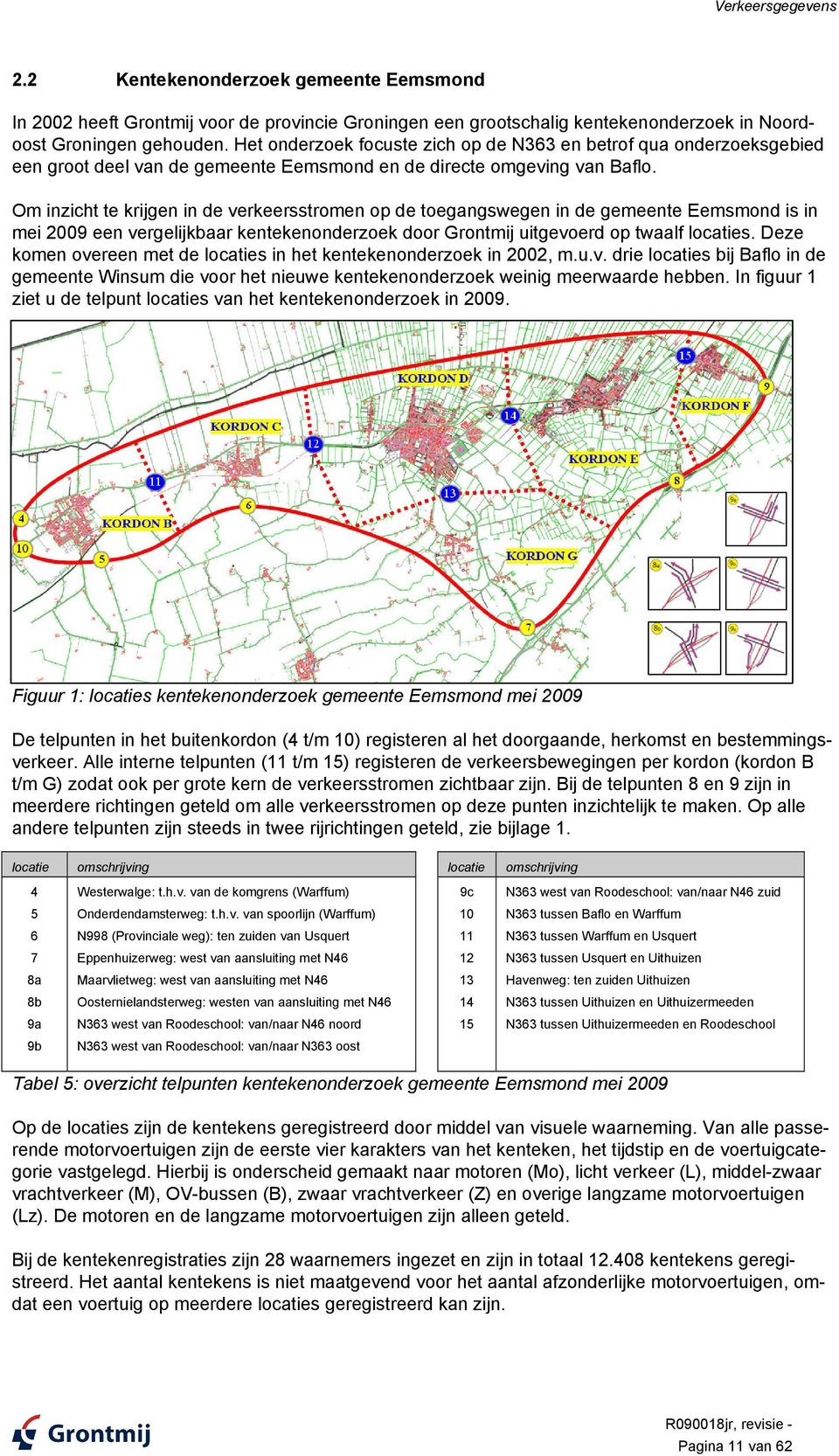Om inzicht te krijgen in de verkeersstromen op de toegangswegen in de gemeente Eemsmond is in mei 2009 een vergelijkbaar kentekenonderzoek door Grontmij uitgevoerd op twaalf locaties.