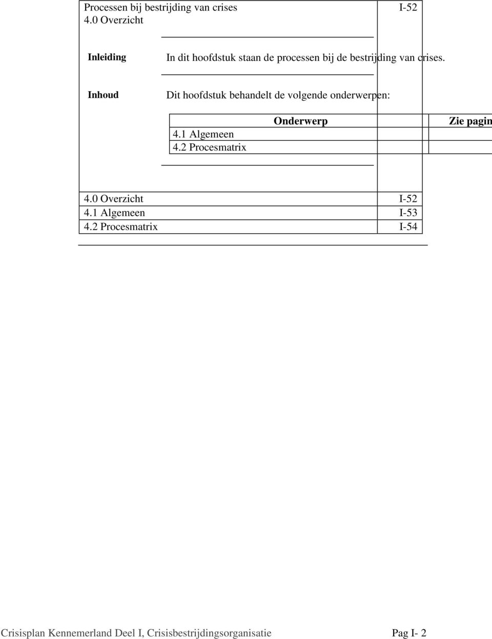 crises. Inhoud Dit hoofdstuk behandelt de volgende onderwerpen: 4.1 Algemeen 4.