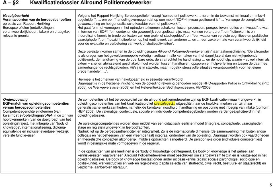 Volgens het Rapport Herijking Beroepsprofielen vraagt competent politiewerk nu en in de toekomst minimaal om mbo-4 opgeleiden, om een handelingsvermogen dat op een mbo-4/eqf-4 niveau gesitueerd is