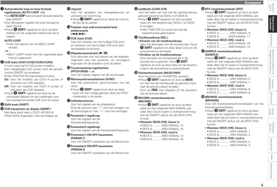 /+ : BEAT JUMP wordt met het ingestelde beatinterval uitgevoerd. i CUE toets (CUE1/CUE2/CUE3/CUE4) U kunt maximaal 8 CUE punten instellen.