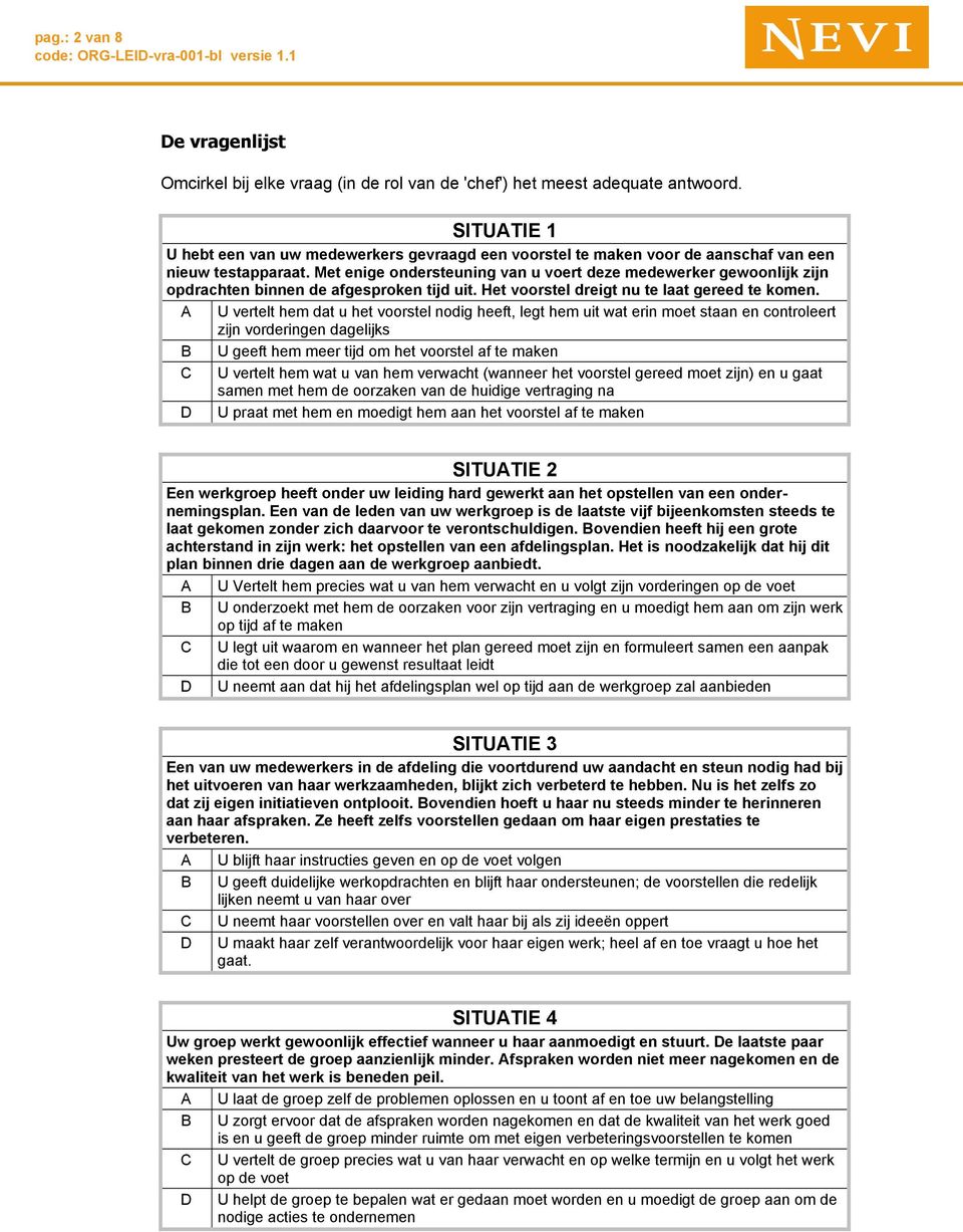 Wonderlijk Vragenlijst leiderschapsstijlen (model Hersey & Blanchard) - PDF YP-78