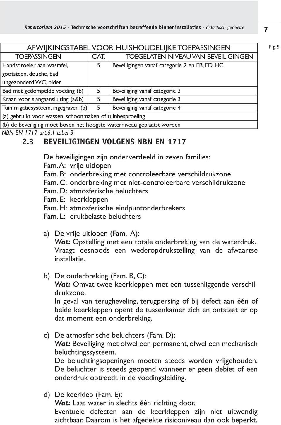 Beveiliging vanaf categorie 3 Kraan voor slangaansluiting (a&b) 5 Beveiliging vanaf categorie 3 Tuinirrigatiesysteem, ingegraven (b) 5 Beveiliging vanaf categorie 4 (a) gebruikt voor wassen,