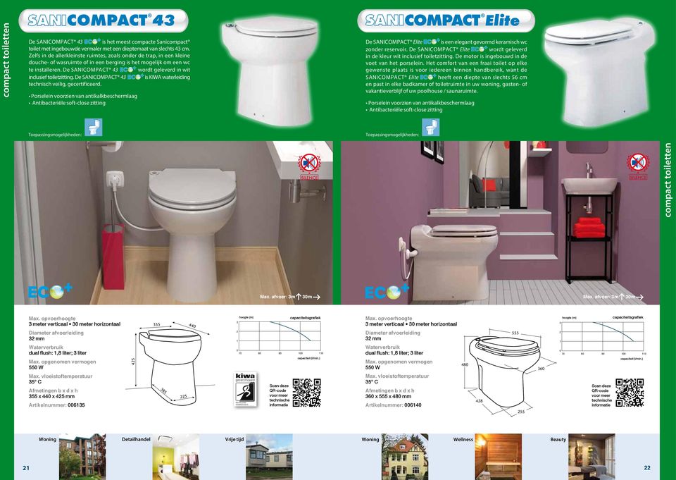 De SANICOMPACT wordt geleverd in wit inclusief toiletzitting. De SANICOMPACT is KIWA waterleiding technisch veilig, gecertificeerd.
