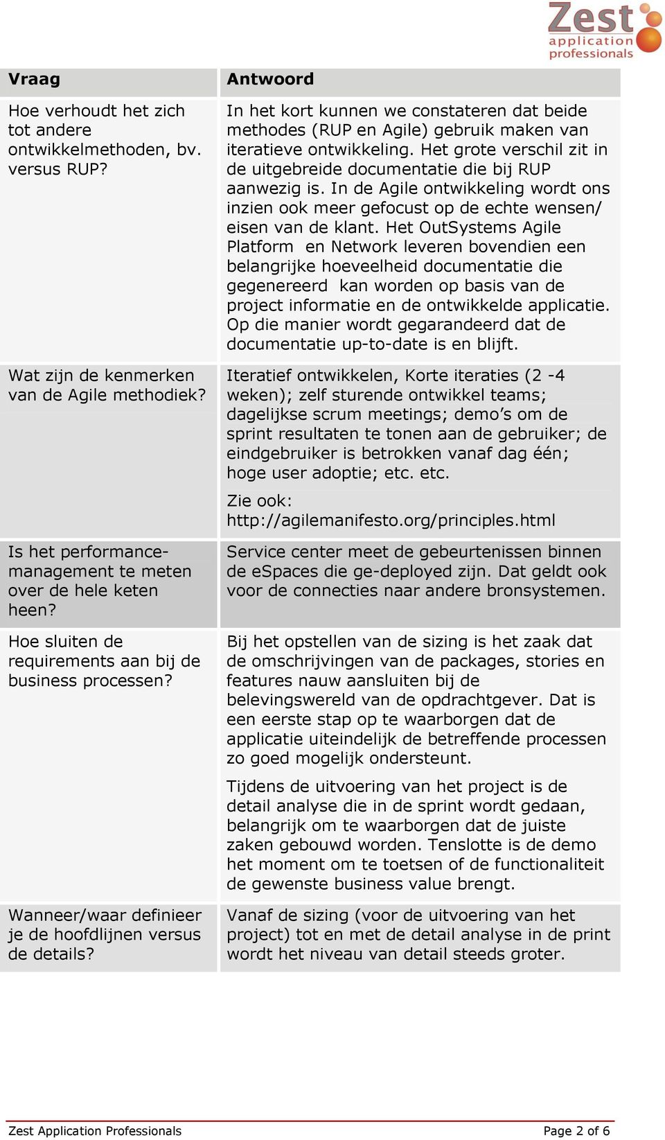 In het kort kunnen we constateren dat beide methodes (RUP en Agile) gebruik maken van iteratieve ontwikkeling. Het grote verschil zit in de uitgebreide documentatie die bij RUP aanwezig is.