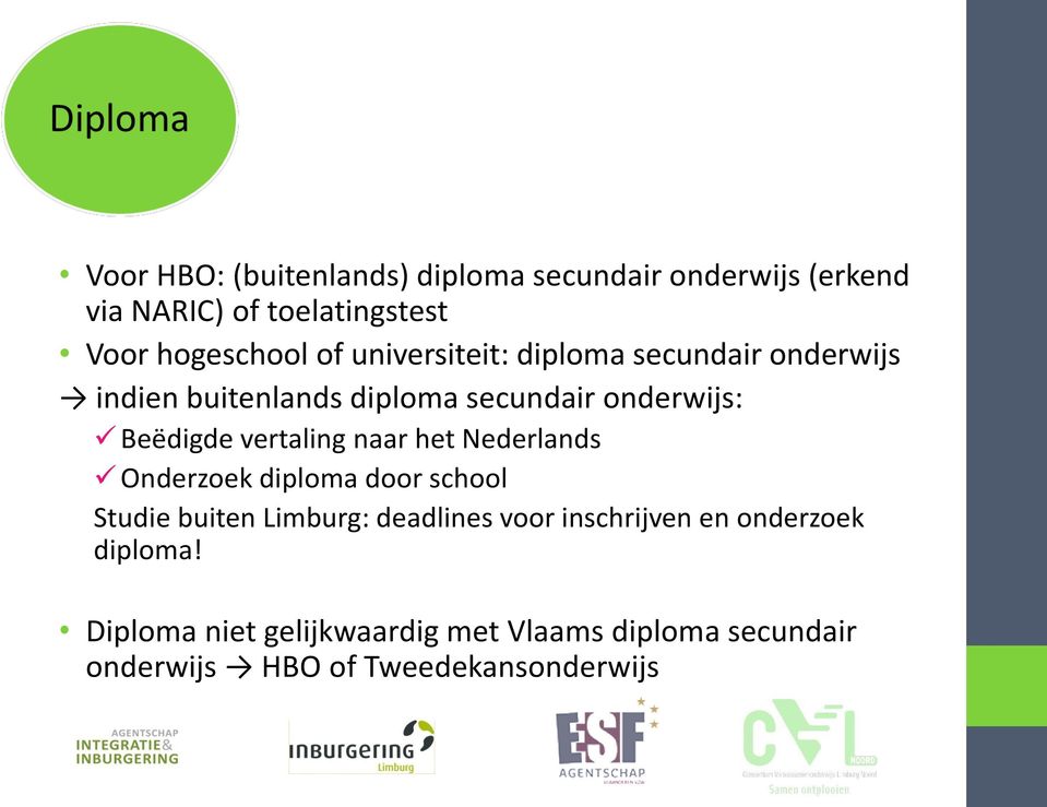 vertaling naar het Nederlands Onderzoek diploma door school Studie buiten Limburg: deadlines voor
