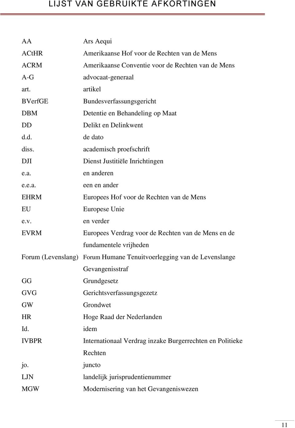 v. en verder EVRM Europees Verdrag voor de Rechten van de Mens en de fundamentele vrijheden Forum (Levenslang) Forum Humane Tenuitvoerlegging van de Levenslange Gevangenisstraf GG Grundgesetz GVG