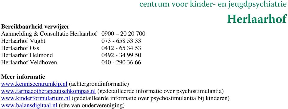 nl (achtergrondinformatie) www.farmacotherapeutischkompas.nl (gedetailleerde informatie over psychostimulantia) www.