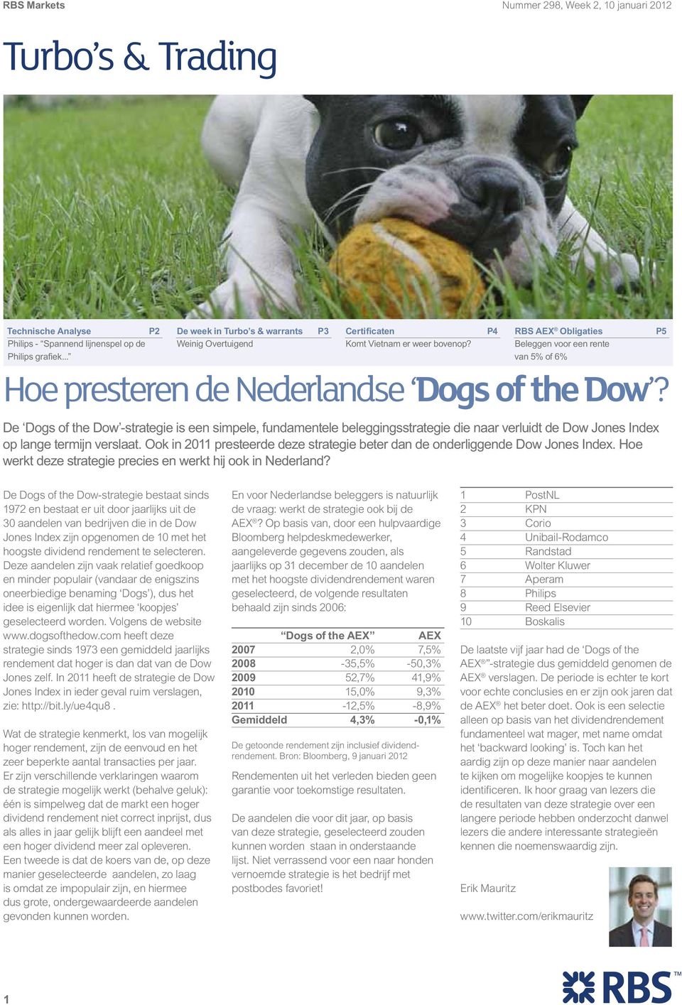 P4 RBS AEX Obligaties Beleggen voor een rente van 5% of 6% Hoe presteren de Nederlandse Dogs of the Dow?
