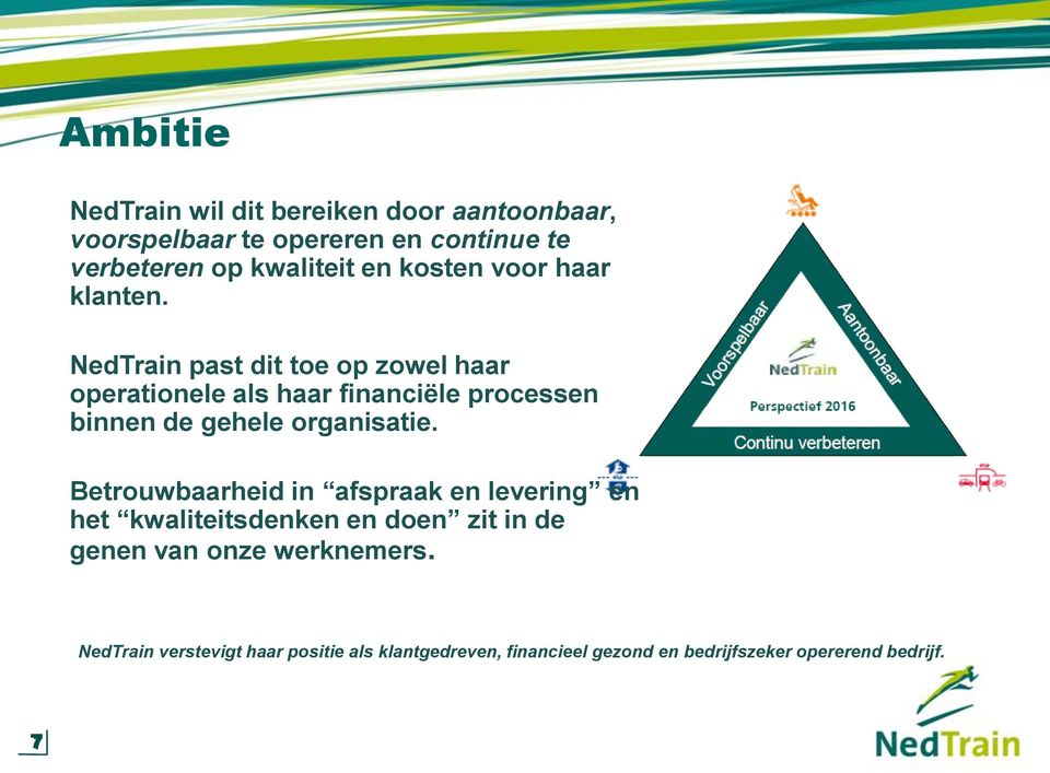 NedTrain past dit toe op zowel haar operationele als haar financiële processen binnen de gehele organisatie.