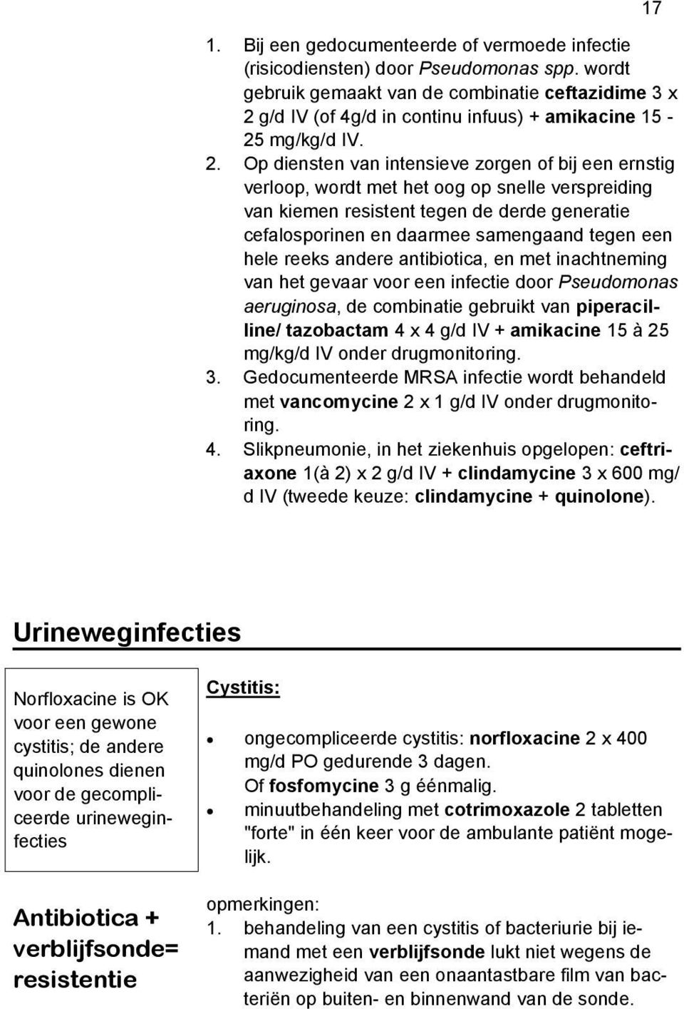 g/d IV (of 4g/d in continu infuus) + amikacine 15-25 mg/kg/d IV. 2.