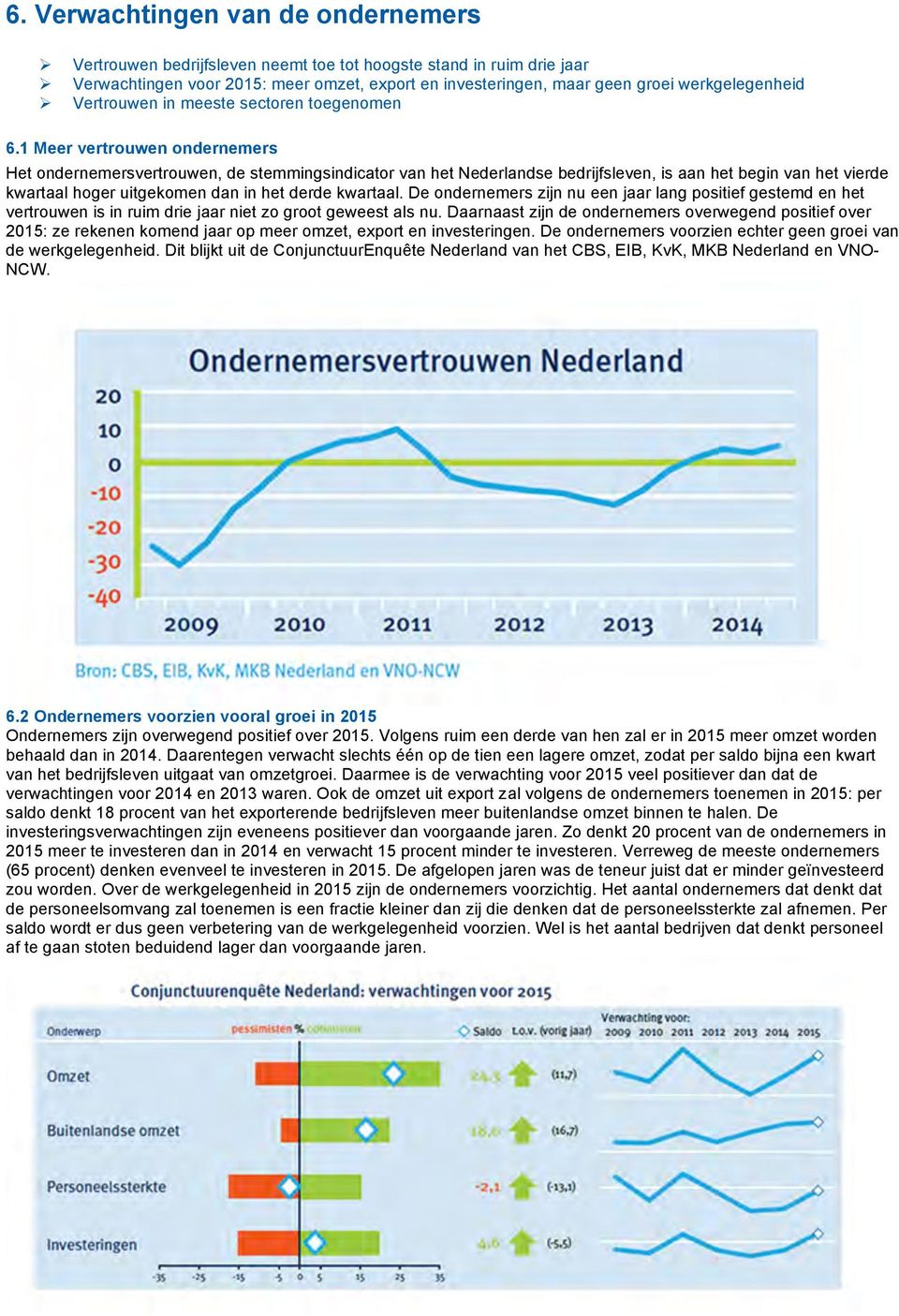 1 Meer vertrouwen ondernemers Het ondernemersvertrouwen, de stemmingsindicator van het Nederlandse bedrijfsleven, is aan het begin van het vierde kwartaal hoger uitgekomen dan in het derde kwartaal.