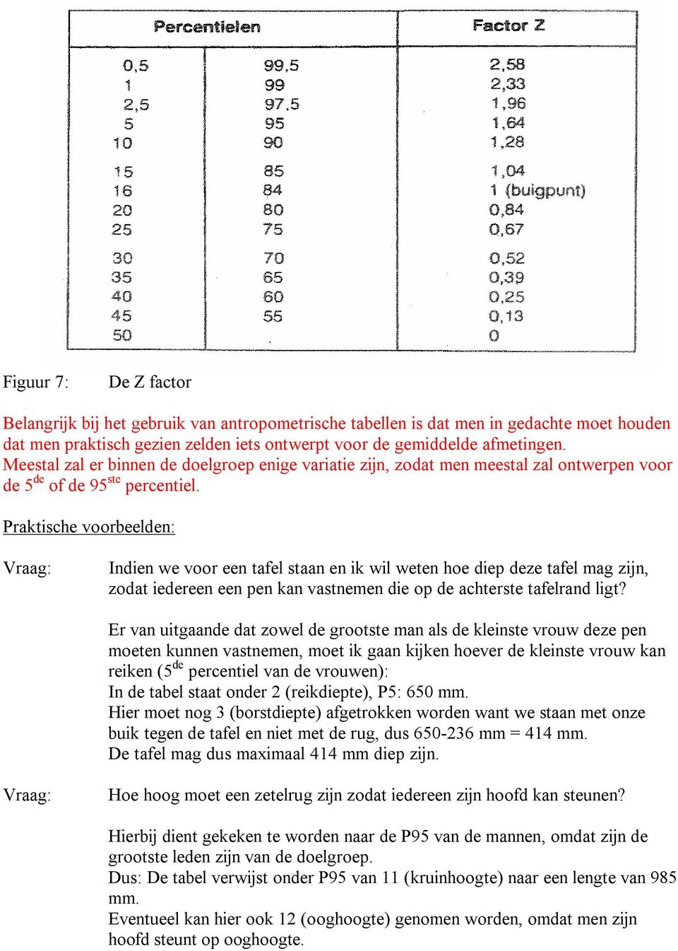 Praktische voorbeelden: Vraag: Indien we voor een tafel staan en ik wil weten hoe diep deze tafel mag zijn, zodat iedereen een pen kan vastnemen die op de achterste tafelrand ligt?