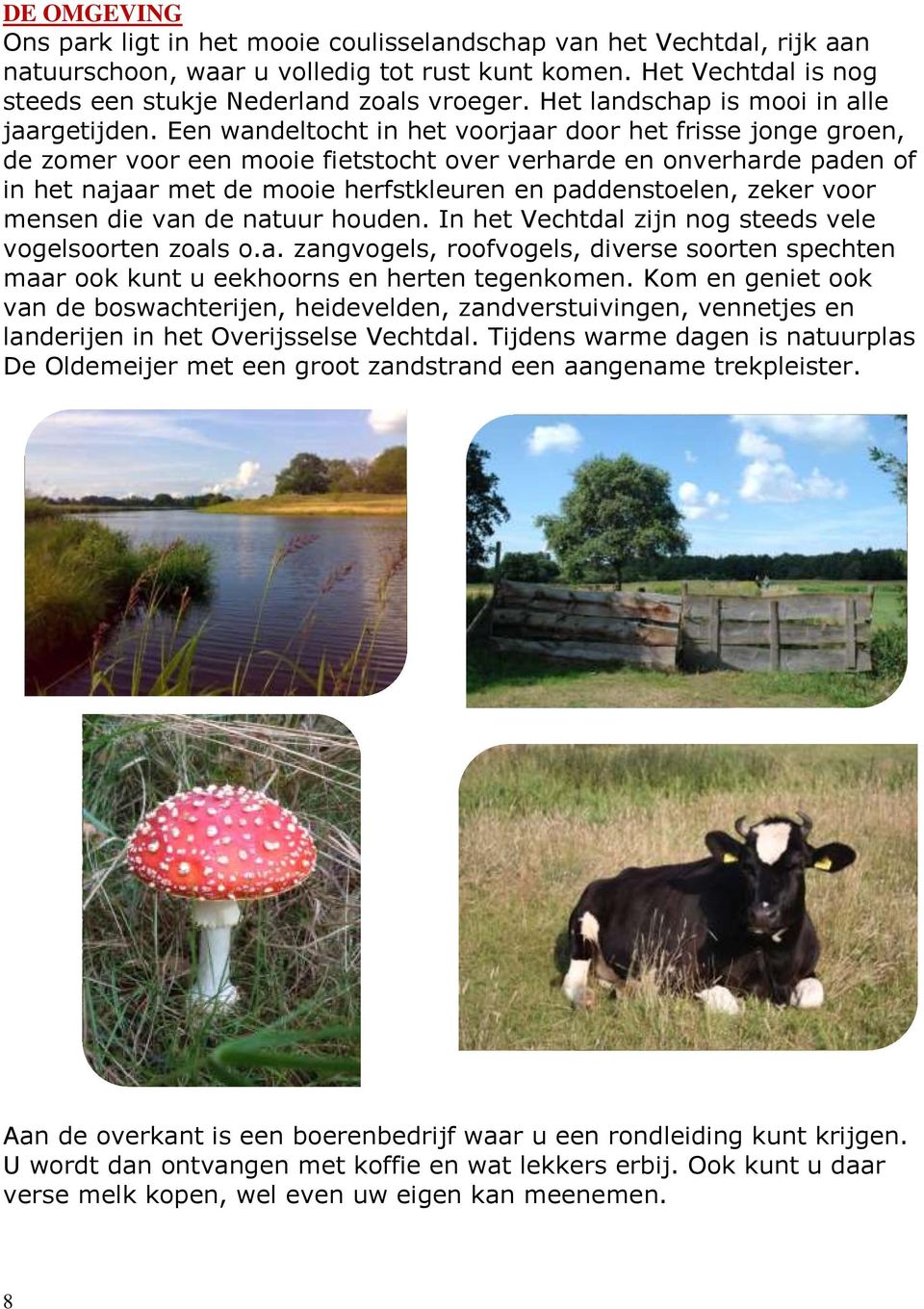 Een wandeltocht in het voorjaar door het frisse jonge groen, de zomer voor een mooie fietstocht over verharde en onverharde paden of in het najaar met de mooie herfstkleuren en paddenstoelen, zeker