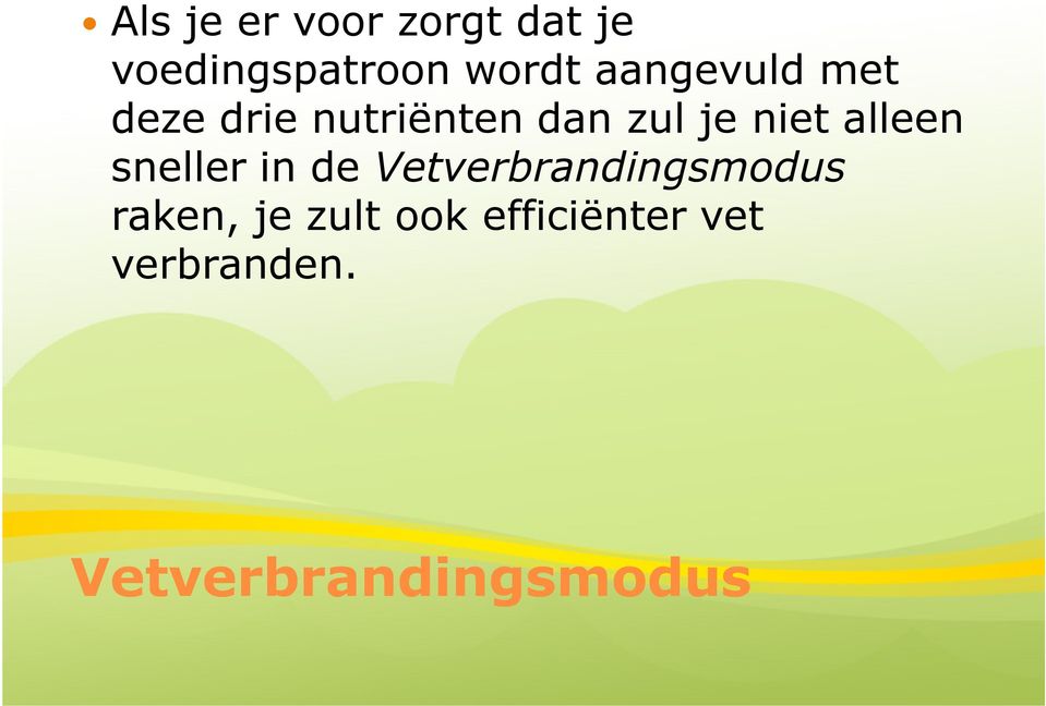 alleen sneller in de Vetverbrandingsmodus raken, je